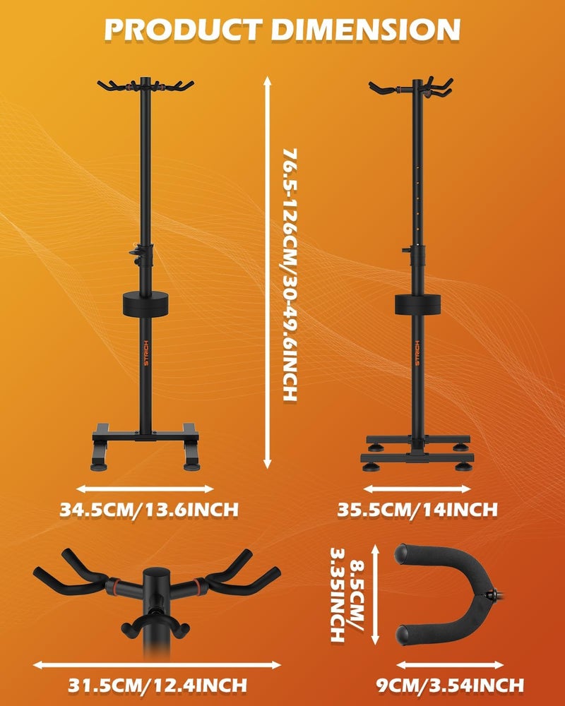 STRICH Guitar Stands Floor, 3 Adjustable Guitar Stand Holder, Heavy Duty 3 Guitar Stand for Acoustic Electric Guitars Bass Banjos, Folding Multi Guitar Stands 3-Holder, FH-S3 Black - Image 1